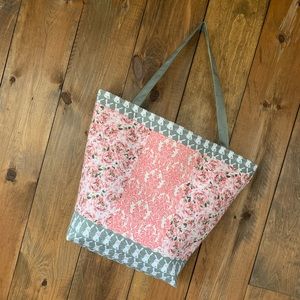 Handcrafted pink and gray Easter themed tote bag with bracelet!